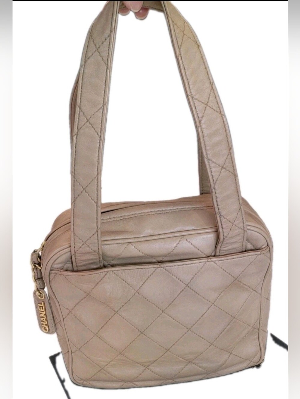CHANEL Vintage Quilted Square Handle Bag Lambskin Leather Gold Hardware Tote COA